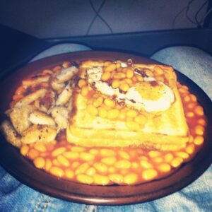 Grilled Cheese and Spice Sandwich with Egg and Beans (Taken with instagram)