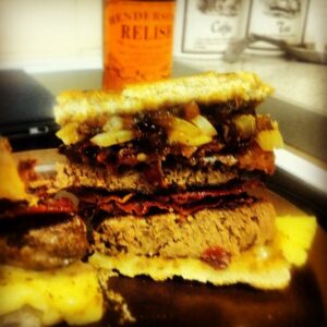 Branston Pickle, Onions, Bacon, Cheese, Burger, Bacon, Burger, Cheese & Bacon. (Taken with instagram)