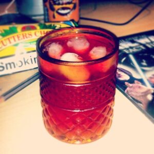 Martini, Vodka, Whiskey & Grenadine Syrup with Sugar and Jelly = One Sweet Ass Cocktail. (Taken with instagram)
