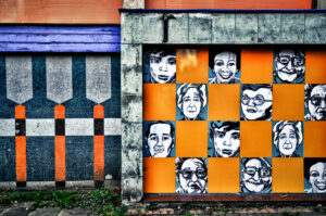 Faces in the Wall Park Hill Flats, Sheffield