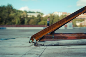 Up, on the roof.