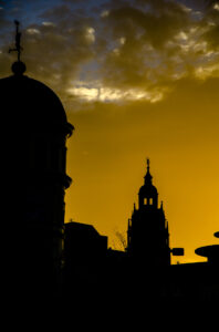 Sheffield City Sunset Silhouette 3 Sheffield Lyceum Theatre, Crucible Theatre and Town Hall.
