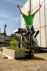 Running Precision Jump Parkour Training at the odeon complex in Sheffield, Uk.