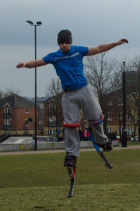 Bouncing around on Devonshire Green Nic Stewart, on Stilts