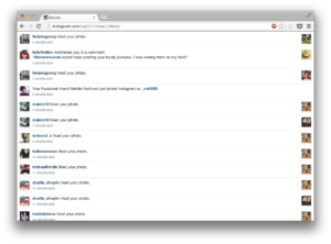 Found out, via an error on the iphone app, that you can simply access a feed of your instagram updates in any browser b…