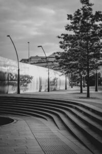 The Blade The back of the blade water feature, at Sheffield Train Station.