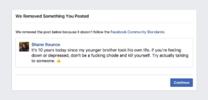 Well, fuck you, Facebook. I posted this message to Facebook yesterday, to kind of honour my brother and mark 10 years s…