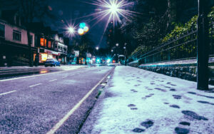 Midnight snowfall on Ecclesall Road