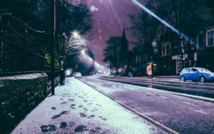 Midnight snowfall on Ecclesall Road