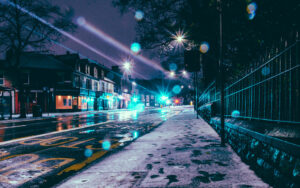 Midnight snowfall on Ecclesall Road